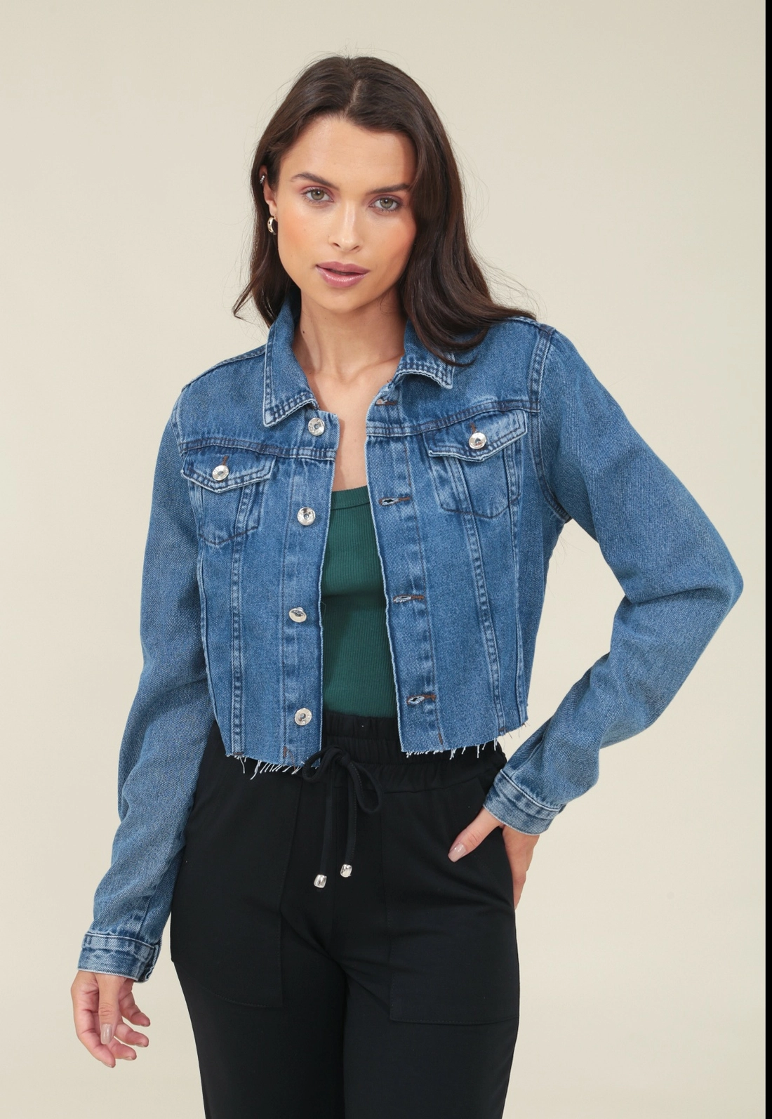 Jaqueta Jeans Cropped Barra Desfiada