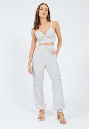 Calça Malha Lurex Jogger Bolso Cargo