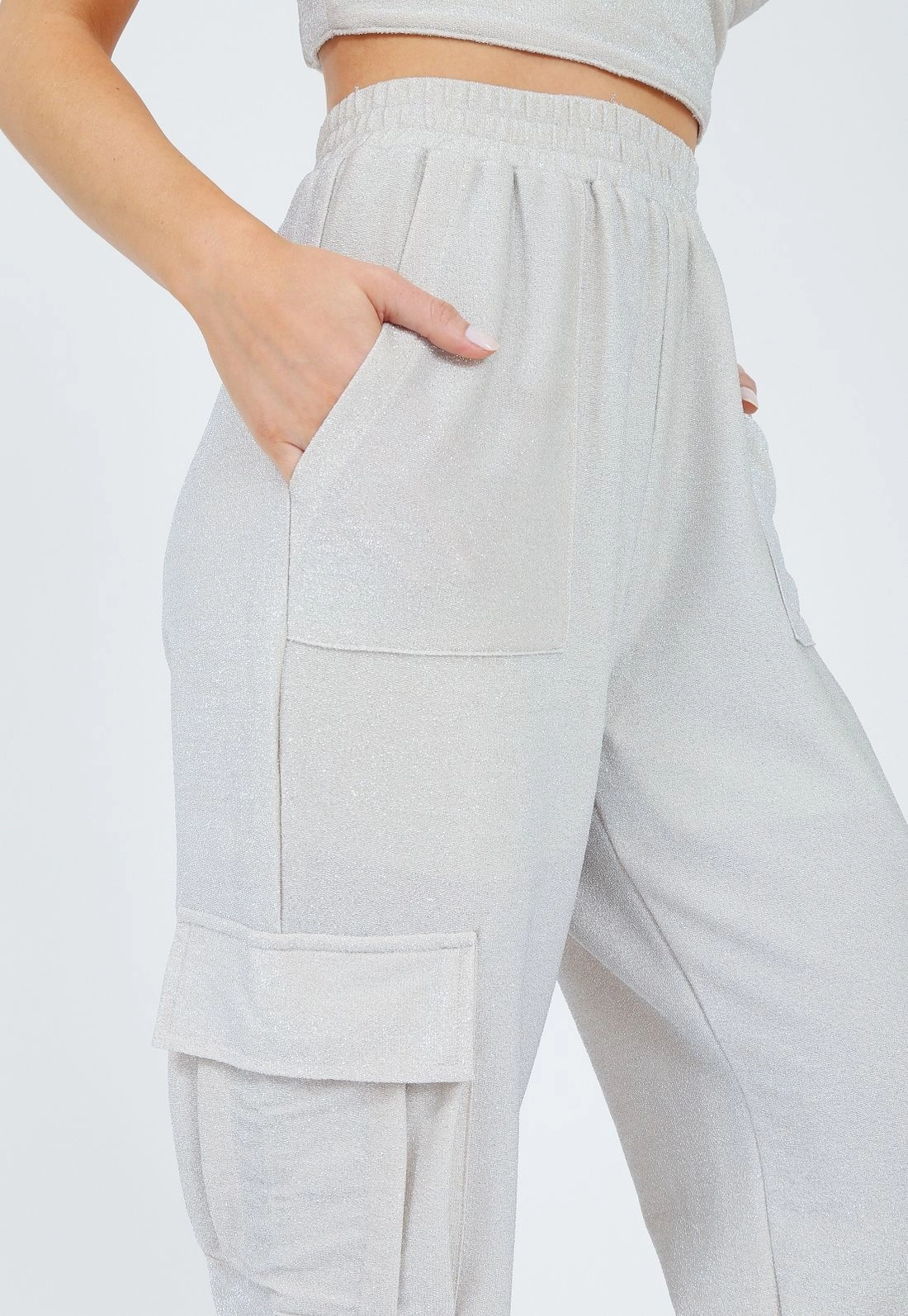 Calça Malha Lurex Jogger Bolso Cargo