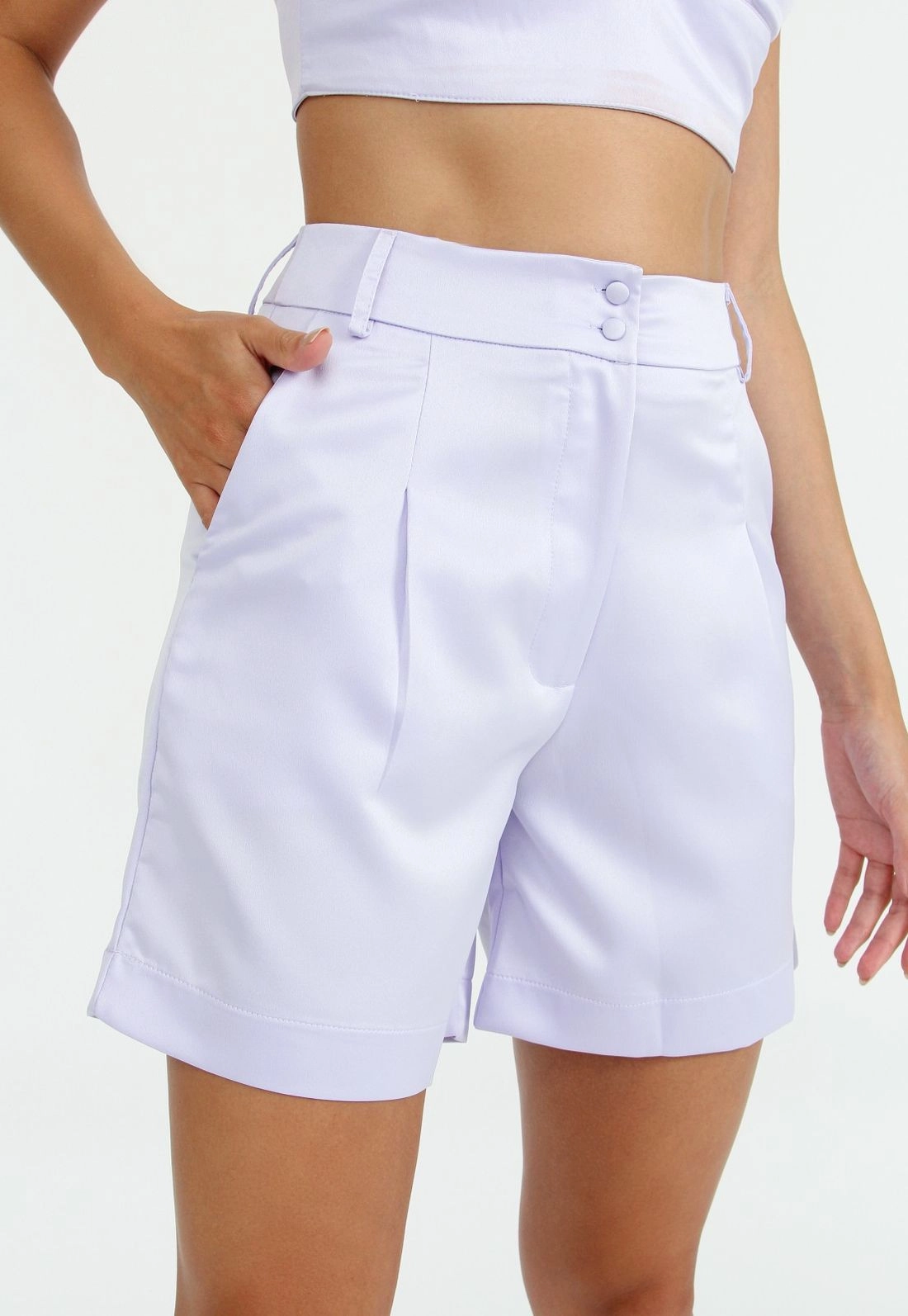 Shorts Cetim Prega Bolso P
