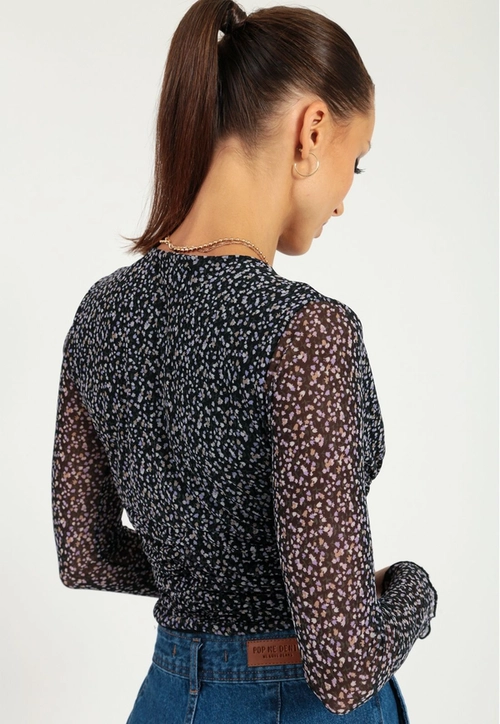 Blusa Tule M/L Recorte Franzido Liberty