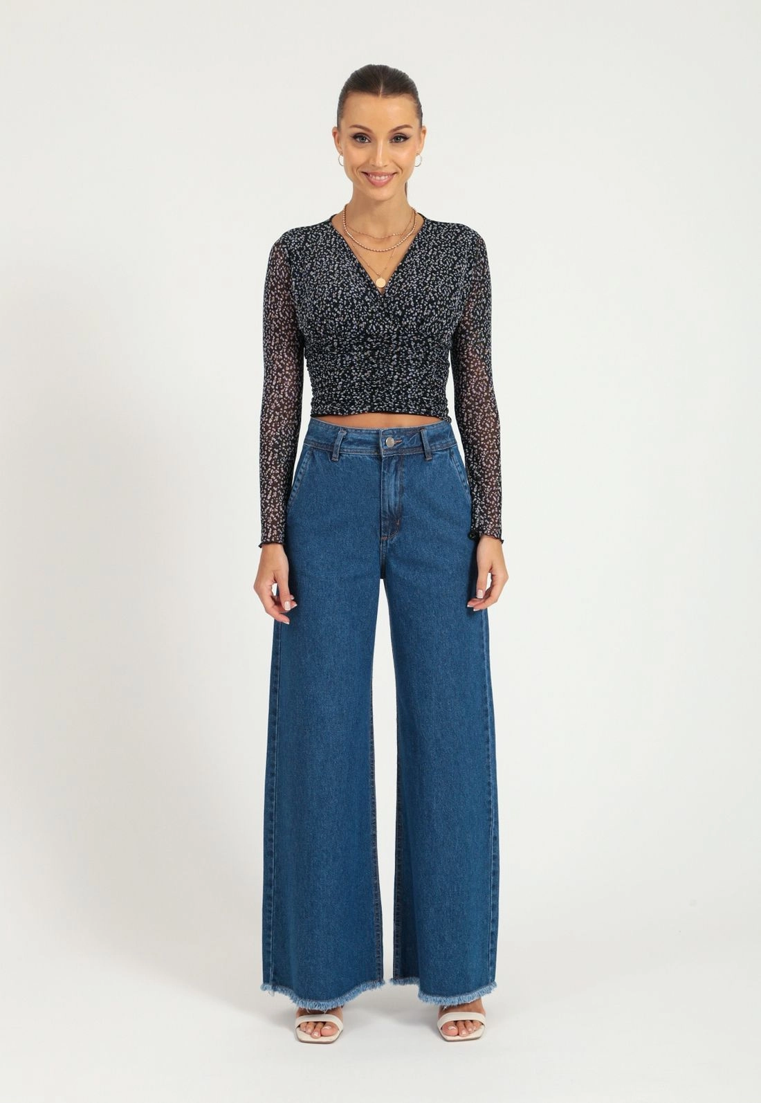 Blusa Tule M/L Recorte Franzido Liberty