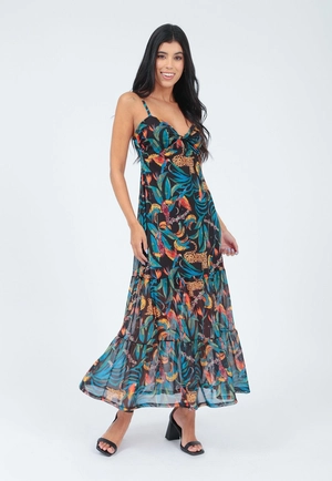 Vestido Tule Alça Busto Torcido Estampado
