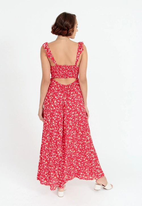 Vestido Longo Crepe Floral