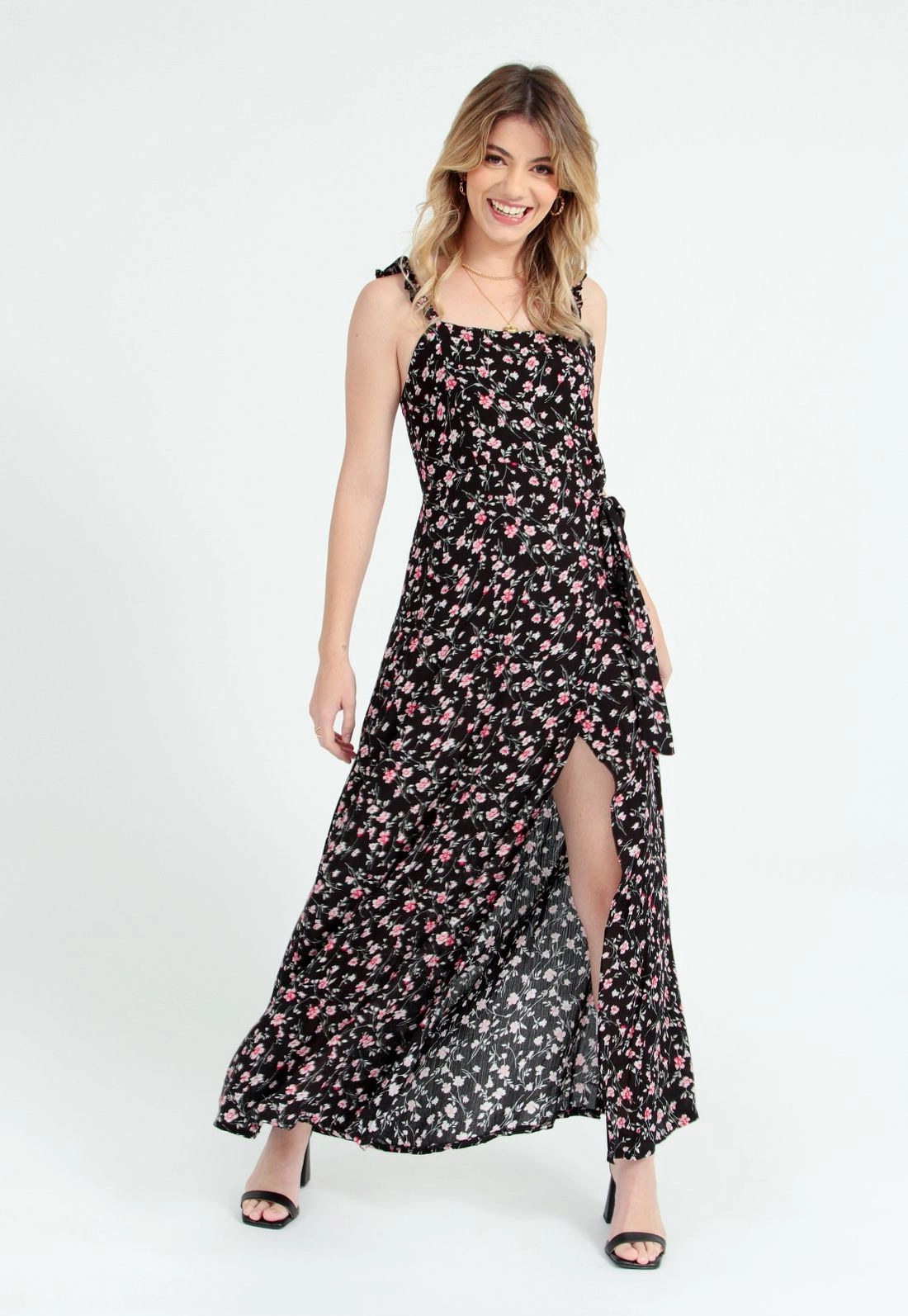 Vestido Longo Crepe Floral