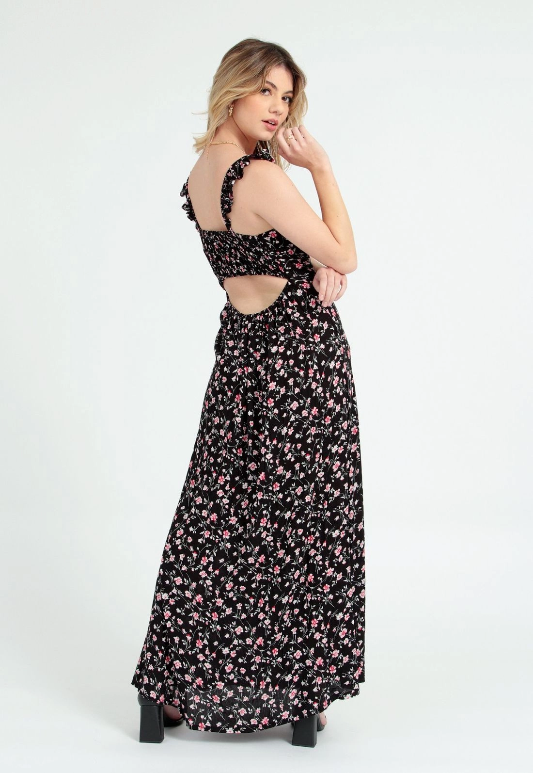 Vestido Longo Crepe Floral