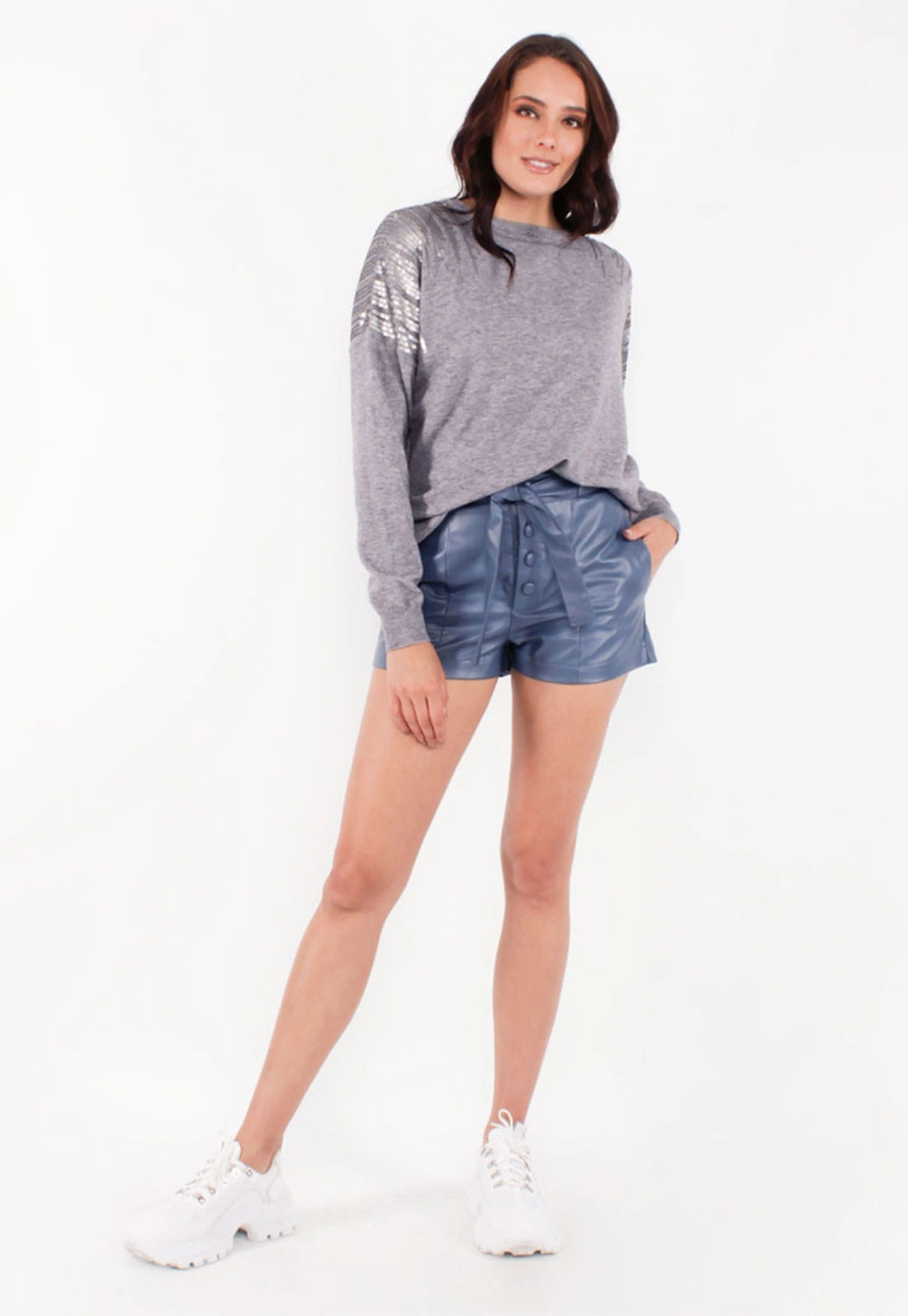 Shorts Couro Sintético Faixa