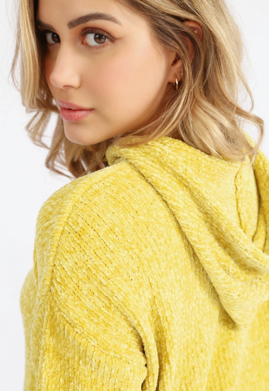 Blusa Tricô Chenille Capuz g