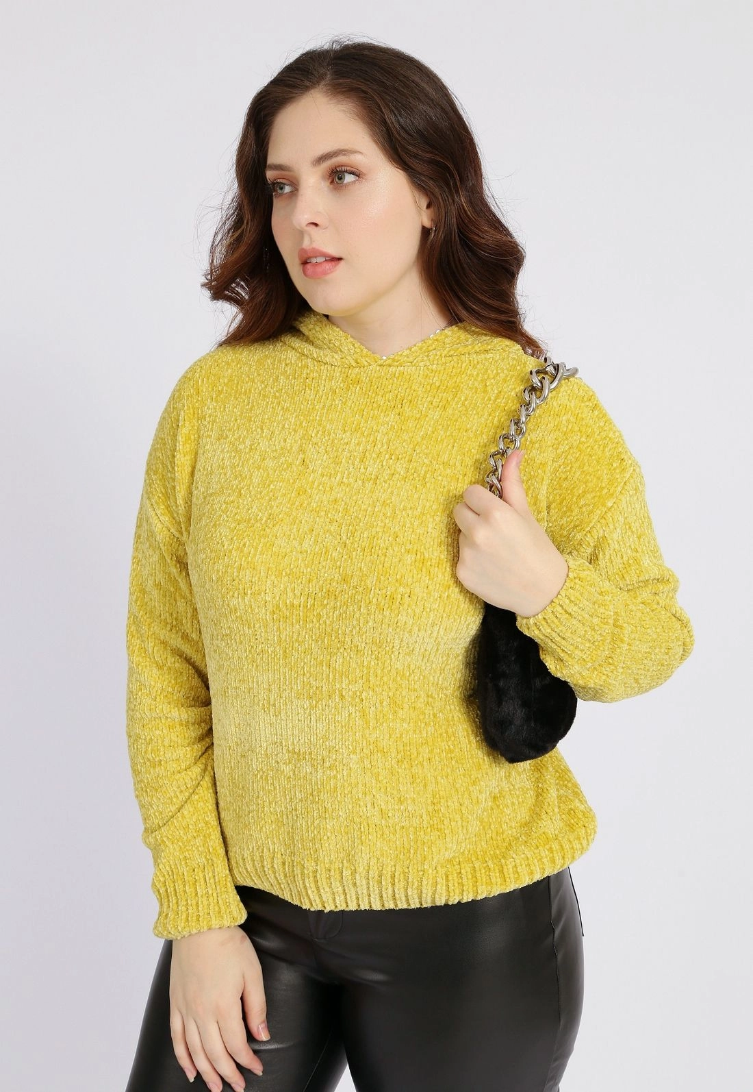 Blusa Tricô Chenille Capuz g