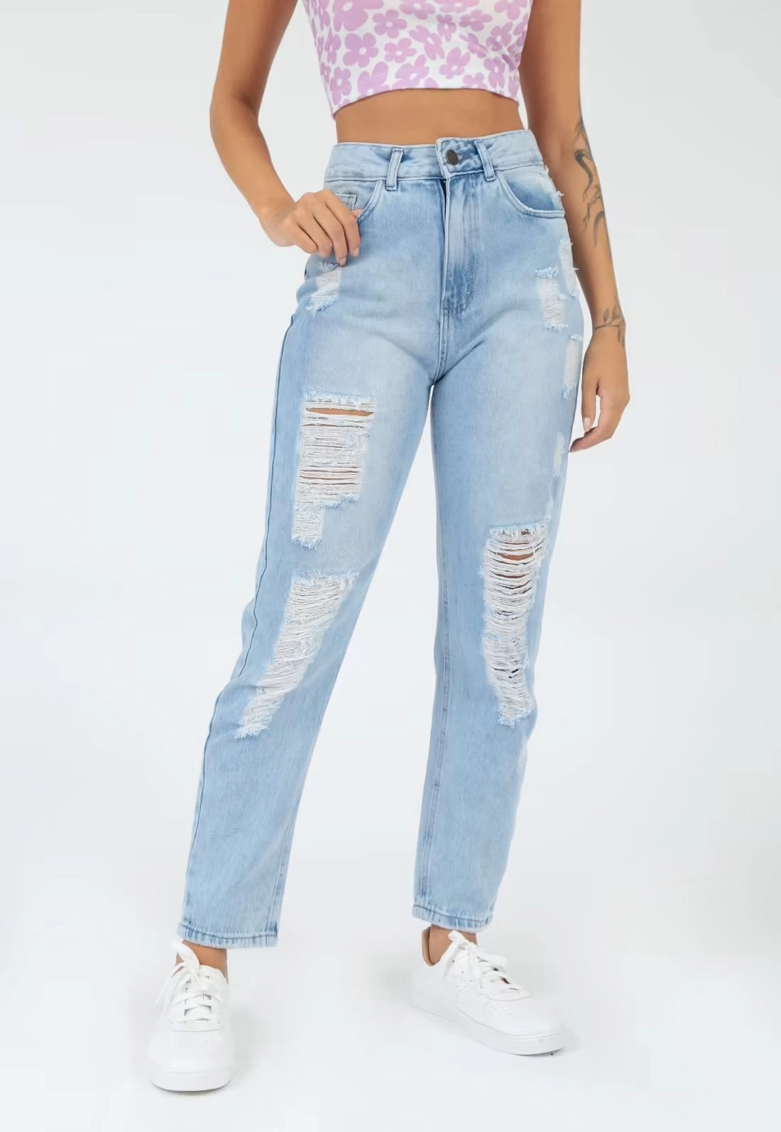 Calça Jeans Mom Destroyed
